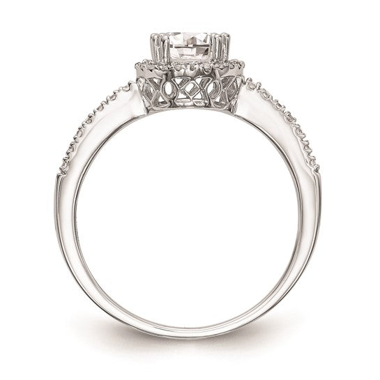 14K White Gold Halo (Holds 1 carat (6.5mm) Round Center) 1/6 carat Diamond Semi-Mount Engagement Ring