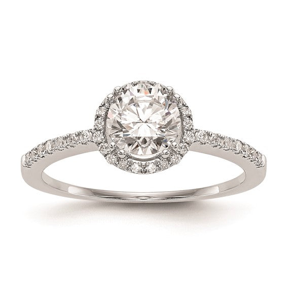 14K White Gold Halo (Holds 1 carat (6.5mm) Round Center) 1/6 carat Diamond Semi-Mount Engagement Ring