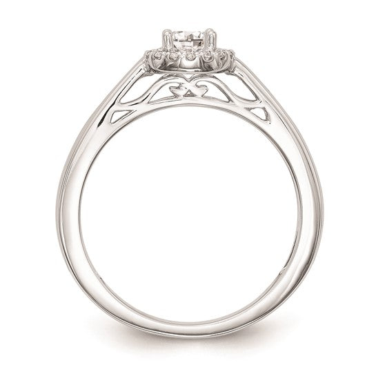 14K White Gold Halo (Holds 1/3 carat (4.5mm) Round Center) 1/15 carat Diamond Semi-Mount Engagement Ring