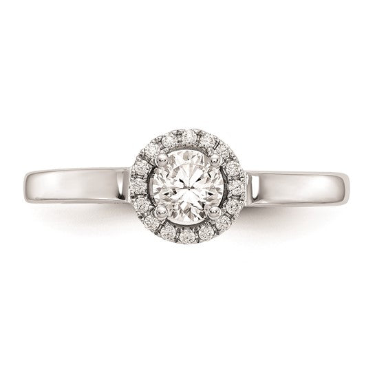 14K White Gold Halo (Holds 1/3 carat (4.5mm) Round Center) 1/15 carat Diamond Semi-Mount Engagement Ring