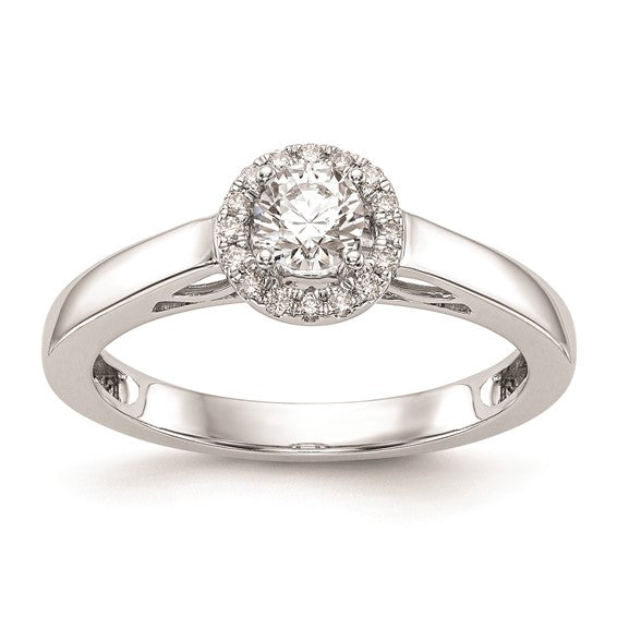 14K White Gold Halo (Holds 1/3 carat (4.5mm) Round Center) 1/15 carat Diamond Semi-Mount Engagement Ring