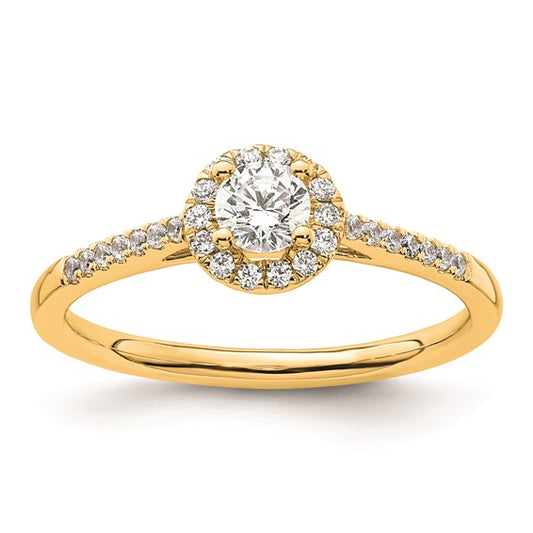 14K Yellow Gold Round Diamond Semi-Mount Halo Engagement Ring