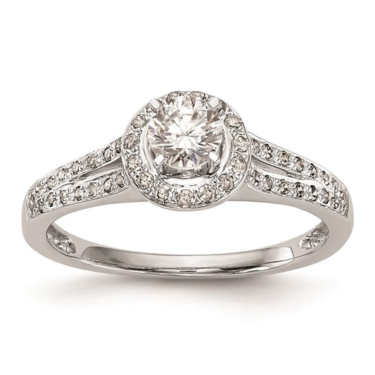 14K White Gold Halo (Holds 1/4 carat (4.00mm) Round Center) 1/5 carat Diamond Semi-Mount Engagement Ring