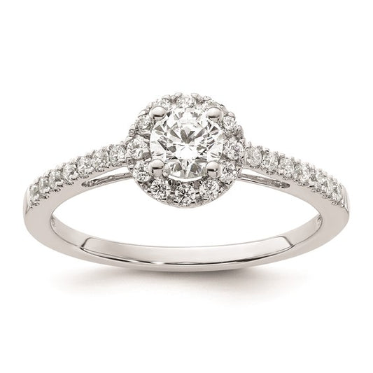 14K White Gold Halo Plus (Holds 1/4 carat (4.5mm) Round Center) 1/4 carat Diamond Semi-Mount Engagement Ring