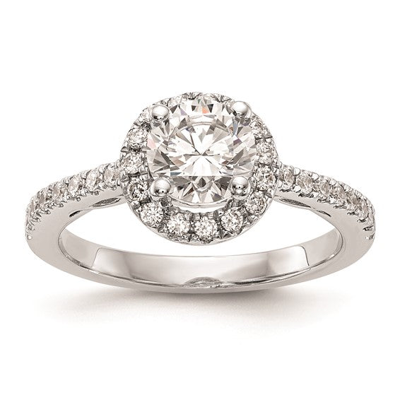 14K White Gold Halo Plus (Holds 1 carat (6.5mm) Round Center) 1/2 carat Diamond Semi-Mount Engagement Ring