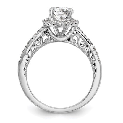 14K White Gold Round Diamond Semi-Mount Halo Engagement Ring