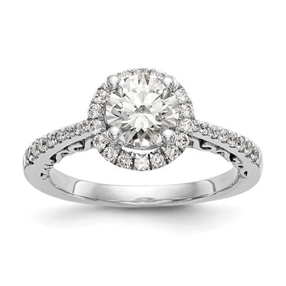 14K White Gold Round Diamond Semi-Mount Halo Engagement Ring