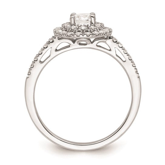 14k White Gold Double Halo (Holds 1/4 carat (4.7mm) Round Center) 3/8 carat Diamond Semi-Mount Engagement Ring