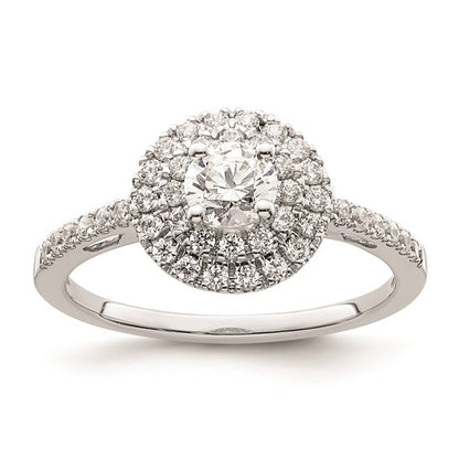 14k White Gold Double Halo (Holds 1/4 carat (4.7mm) Round Center) 3/8 carat Diamond Semi-Mount Engagement Ring