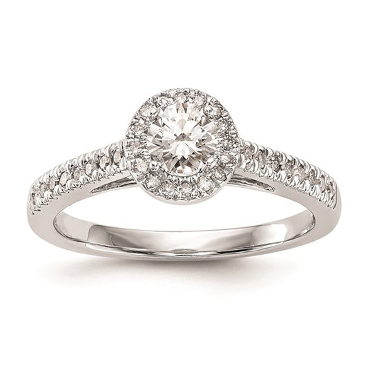 14K White Gold Halo Plus (Holds 1/3 carat (4.5mm) Round Center) 1/5 carat Diamond Semi-Mount Engagement Ring