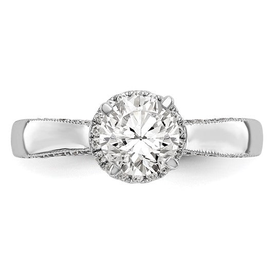 14K White Gold Round Diamond Semi-Mount Halo Engagement Ring