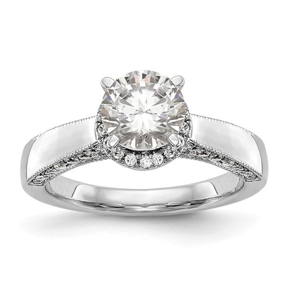 14K White Gold Round Diamond Semi-Mount Halo Engagement Ring