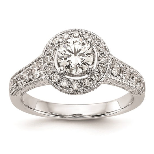 14K White Gold Halo Plus (Holds 3/4 carat (5.8mm) Round Center) 3/4 carat Diamond Semi-Mount Engagement Ring