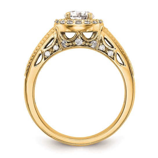 14K Yellow Gold Halo Plus (Holds 3/4 carat (5.8mm) Round Center) 1/2 carat Diamond Semi-Mount Engagement Ring