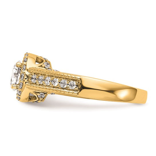 14K Yellow Gold Halo Plus (Holds 3/4 carat (5.8mm) Round Center) 1/2 carat Diamond Semi-Mount Engagement Ring