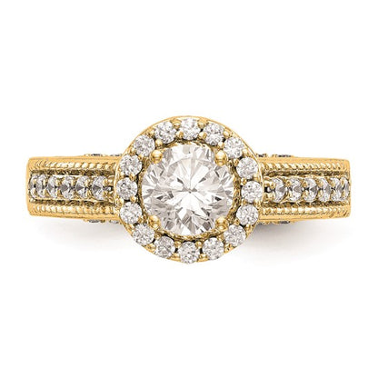 14K Yellow Gold Halo Plus (Holds 3/4 carat (5.8mm) Round Center) 1/2 carat Diamond Semi-Mount Engagement Ring