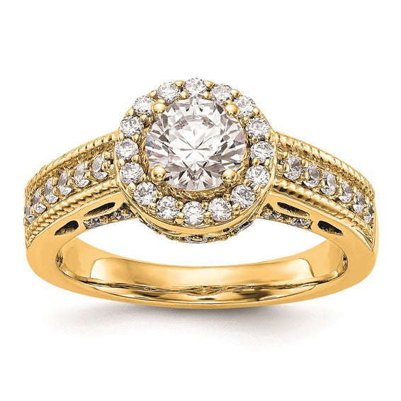 14K Yellow Gold Halo Plus (Holds 3/4 carat (5.8mm) Round Center) 1/2 carat Diamond Semi-Mount Engagement Ring