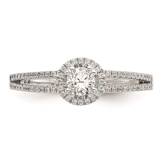 14K White Gold Halo Plus (Holds 1/4 carat (4.00mm) Round Center) 1/5 carat Diamond Semi-Mount Engagement Ring