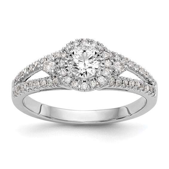 14K White Gold Round Diamond Semi-Mount Halo Engagement Ring