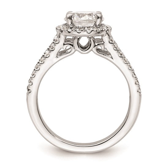 14K White Gold Halo Plus (Holds 1.5 carat (7.5mm) Round Center) 5/8 carat Diamond Semi-Mount Engagement Ring