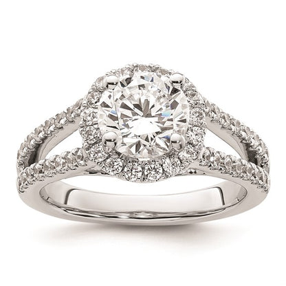 14K White Gold Halo Plus (Holds 1.5 carat (7.5mm) Round Center) 5/8 carat Diamond Semi-Mount Engagement Ring