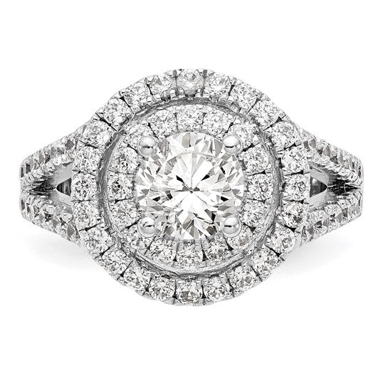 14KW Round Diamond Semi-Mount Double Halo Engagement Ring