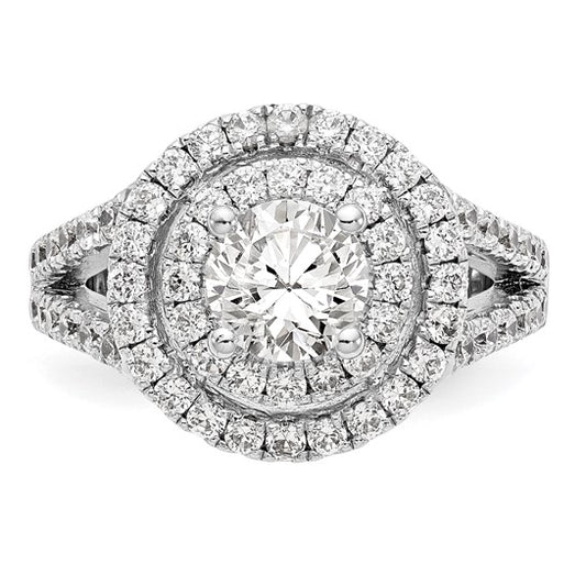 14KW Round Diamond Semi-Mount Double Halo Engagement Ring