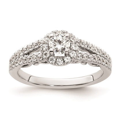 14K White Gold Halo Plus (Holds 1/4 carat (4.1mm) Round Center) 1/2 carat Diamond Semi-Mount Engagement Ring