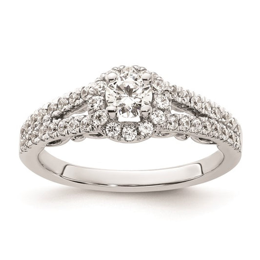 14K White Gold Halo Plus (Holds 1/4 carat (4.1mm) Round Center) 1/2 carat Diamond Semi-Mount Engagement Ring