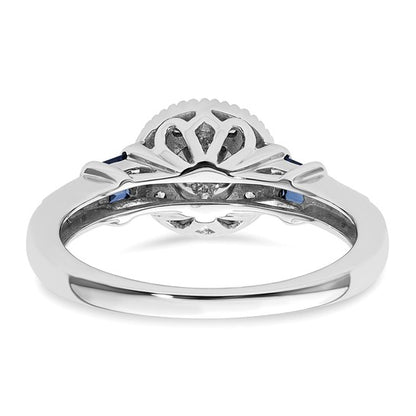 14K White Gold Halo Plus (Holds 3/8 carat (4.5mm) Round Center) 1/5 carat Diamond and Sapphire Semi-Mount Engagement Ring