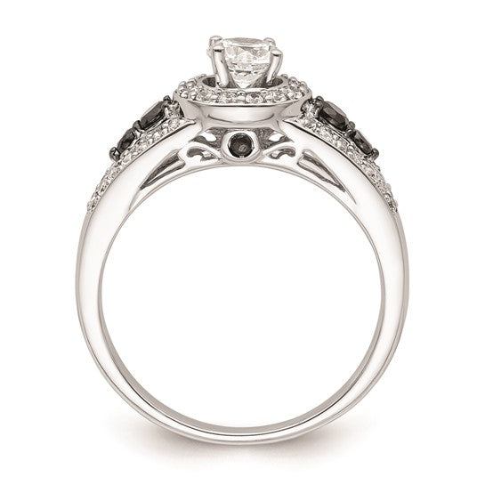 14k White Gold Halo Plus Peg Set 1/2 carat Diamond and Black Diamond Semi-Mount Engagement Ring