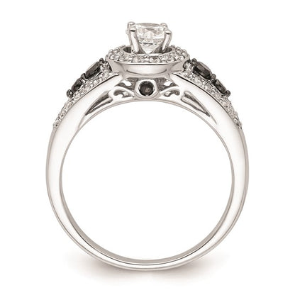 14k White Gold Halo Plus Peg Set 1/2 carat Diamond and Black Diamond Semi-Mount Engagement Ring