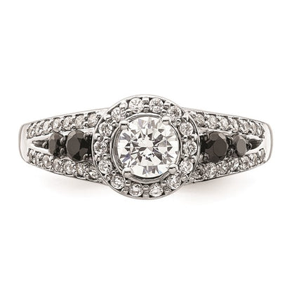 14k White Gold Halo Plus Peg Set 1/2 carat Diamond and Black Diamond Semi-Mount Engagement Ring