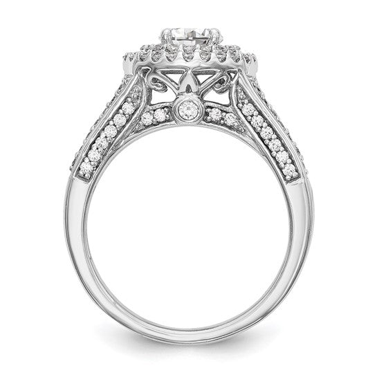 14K White Gold Round Diamond Semi-Mount Halo Engagement Ring