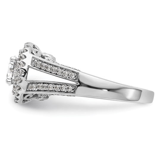 14K White Gold Round Diamond Semi-Mount Halo Engagement Ring