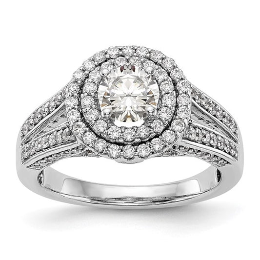 14K White Gold Round Diamond Semi-Mount Halo Engagement Ring