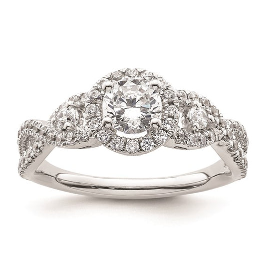 14K White Gold Halo Plus (Holds 1/2 carat (5.2mm) Round Center) 5/8 carat Diamond Semi-Mount Engagement Ring