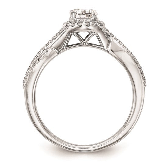 14k White Gold Halo Plus (Holds 1/2 carat (5.2mm Round Center) 1/4 carat Diamond Semi-Mount Engagement Ring