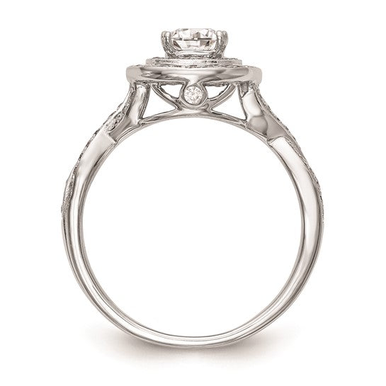 14K White Gold Halo Plus (Holds 1/2 carat (5.00mm) Cushion Center) 3/8 carat Diamond Semi-Mount Engagement Ring