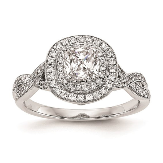 14K White Gold Halo Plus (Holds 1/2 carat (5.00mm) Cushion Center) 3/8 carat Diamond Semi-Mount Engagement Ring