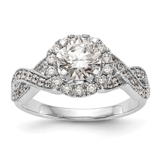 14K White Gold Peg Set Diamond Semi-Mount Halo Engagement Ring