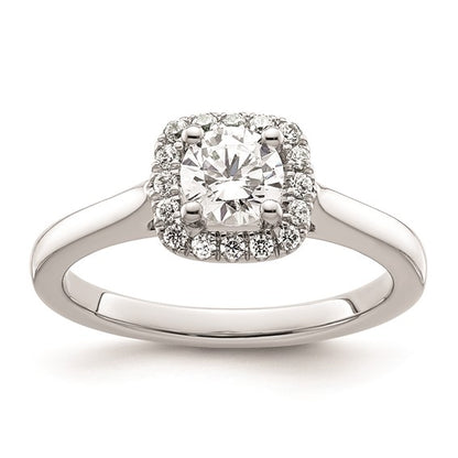 14K White Gold Halo (Holds 1/2 carat (5.2mm) Round Center) 1/6 carat Diamond Semi-Mount Engagement Ring