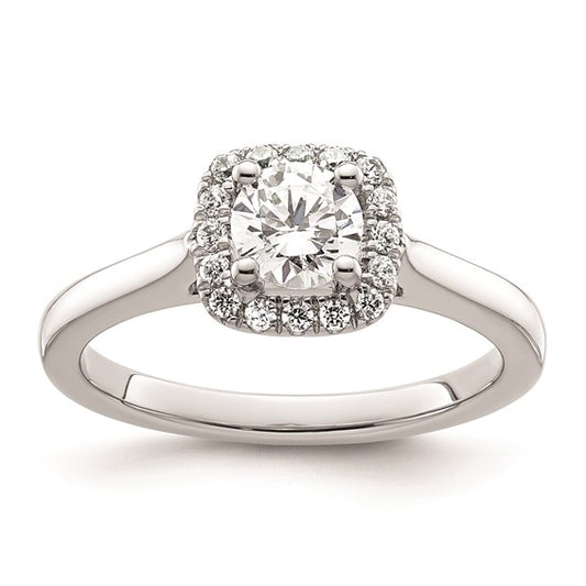 14K White Gold Halo (Holds 1/2 carat (5.2mm) Round Center) 1/6 carat Diamond Semi-Mount Engagement Ring