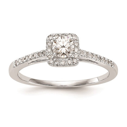 14K White Gold Halo Plus (Holds 1/4 carat (4.00mm) Round Center) 1/8 carat Diamond Semi-Mount Engagement Ring