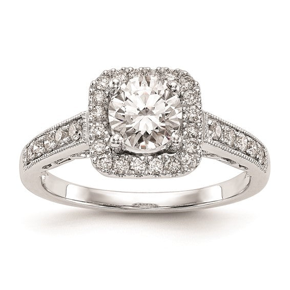 14K White Gold Halo Plus (Holds 3/4 carat (6.00mm) Round Center) 1/3 carat Diamond Semi-Mount Engagement Ring