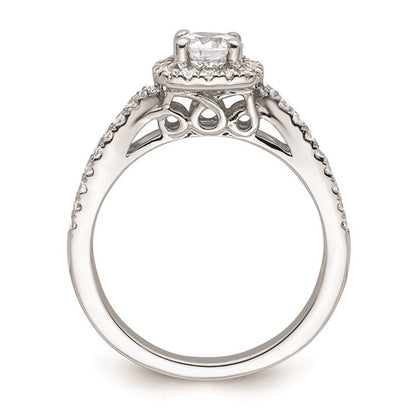 14k White Gold Halo Plus (Holds 1/2 carat (5.2mm) Round Center) 1/2 carat Diamond Semi-Mount Engagement Ring