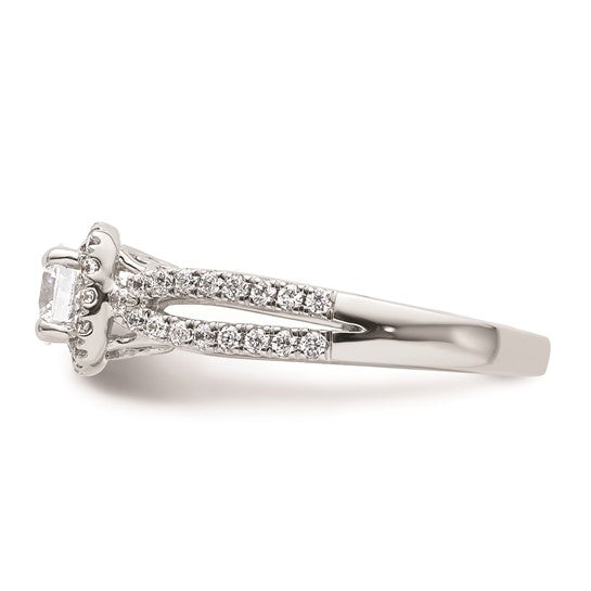 14k White Gold Halo Plus (Holds 1/2 carat (5.2mm) Round Center) 1/2 carat Diamond Semi-Mount Engagement Ring