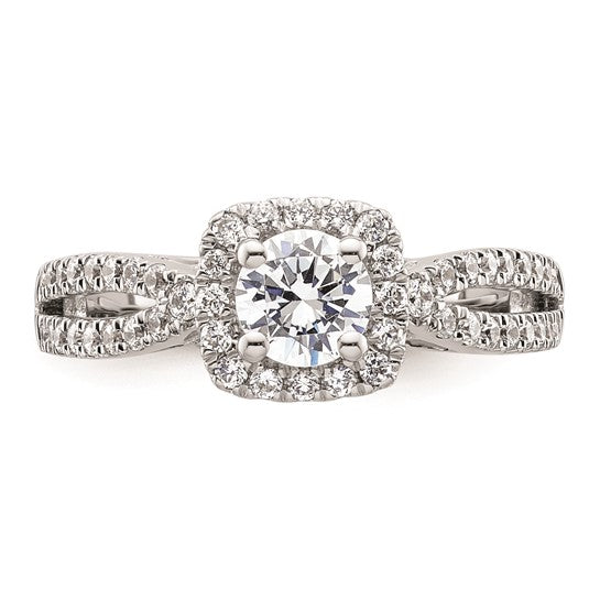 14k White Gold Halo Plus (Holds 1/2 carat (5.2mm) Round Center) 1/2 carat Diamond Semi-Mount Engagement Ring