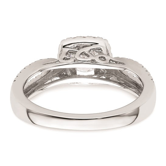 14k White Gold Halo Plus (Holds 1/2 carat (5.2mm) Round Center) 1/2 carat Diamond Semi-Mount Engagement Ring