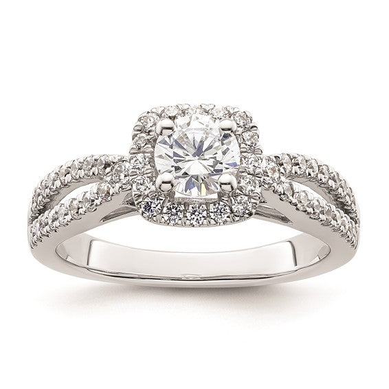 14k White Gold Halo Plus (Holds 1/2 carat (5.2mm) Round Center) 1/2 carat Diamond Semi-Mount Engagement Ring